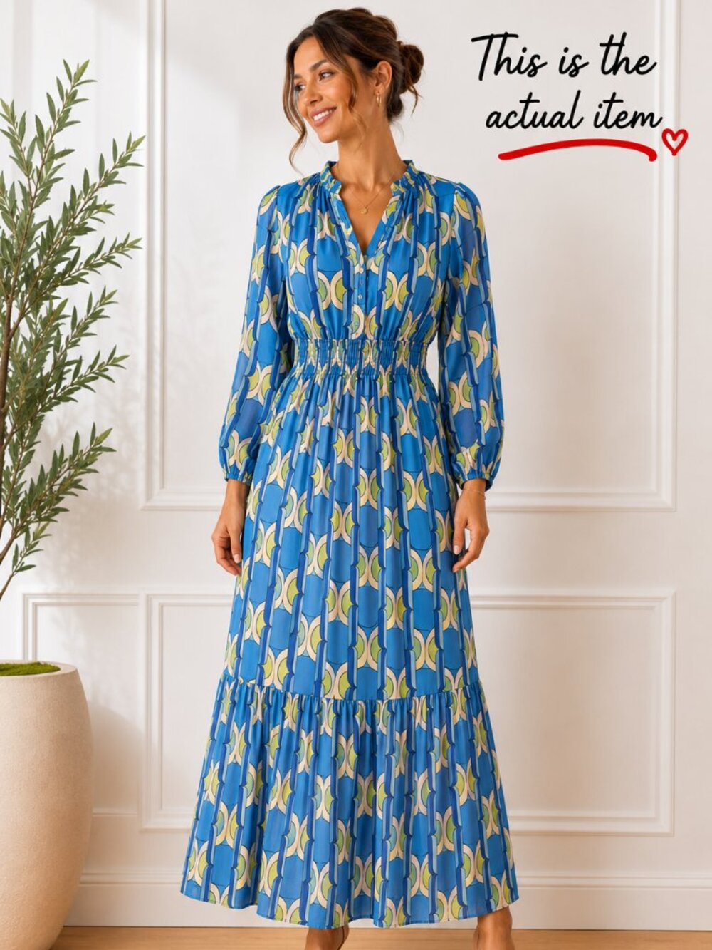 NWOT Made in Italy Mediterranean Capri Print Smocked Midi Dress Blue Resort Chic